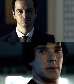 (Top) Andrew Scott as Jim Moriarty (Bottom) Benedict Cumberbatch as Sherlock Holmes