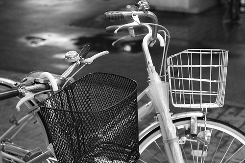 Black and white bicycle baskets