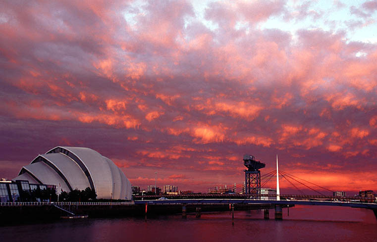 The River Clyde at sunset in Glasgow