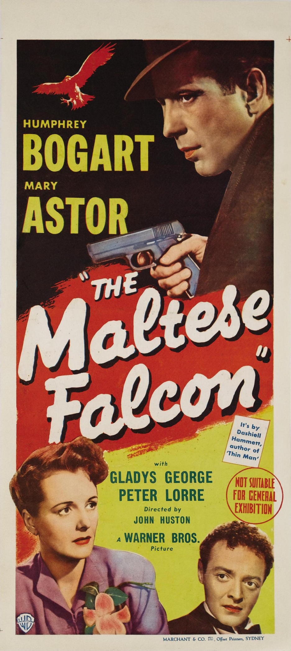The Maltese Falcon film poster starring Humphrey Bogart and Mary Astor