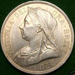 The veiled or widow image of Queen Victoria used on coinage as of 1893.