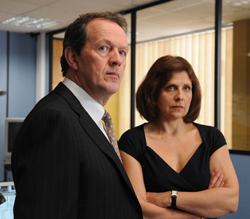Rebecca Front as Superintendent Jean Innocent and Kevin Whately as Inspector Lewis in “The Gift of Promise”