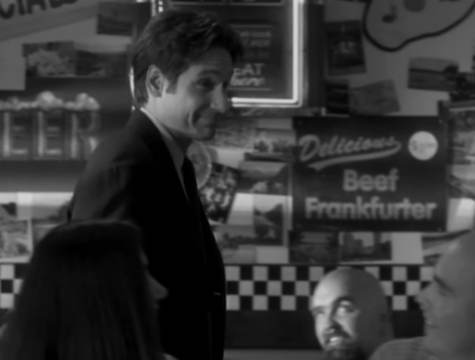 Mulder makes nice with the locals at J.J.’s Diner in The Post-Modern Prometheus