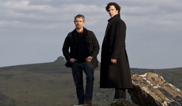 Martin Freeman as John Watson and Benedict Cumberbatch as Sherlock on a tor in episode 2 of season 2, The Hounds of Baskerville