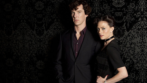 Benedict Cumberbatch as Sherlock Holmes and Lara Pulver as Irene Adler 