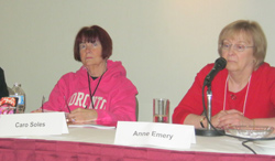 l to r: Caro Soles criss-crossed to Saturday’s Crossing Gender Lines panel with Anne Emery