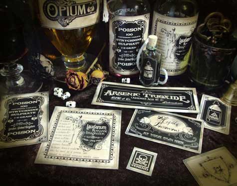 Victorian-style poison labels