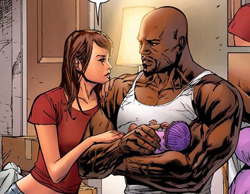 Jessica Jones and Luke Cage with their baby