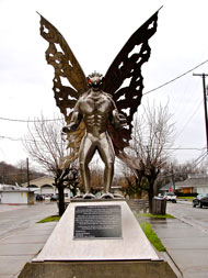 Statue dedicated to the Mothman in Point Pleasant, West Virginia