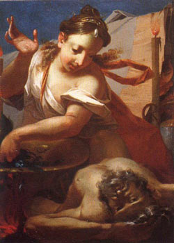 a portion of Medea's gloating over the dead King Creon by artist Cesare Ligari