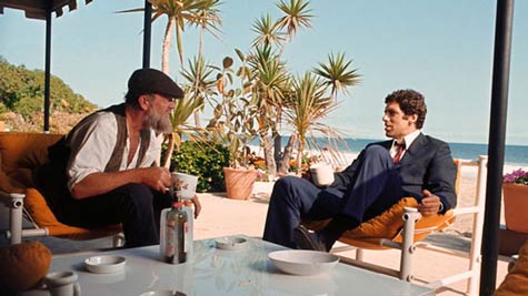 Elliott Gould as Philip Marlowe and Sterling Hayden as Roger Wade in The Long Goodbye (1973)