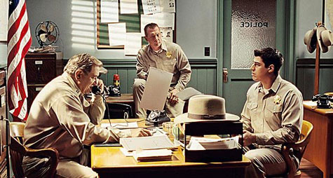 Alien Trespass (2009): Chief Dawson (Dan Lauria) and Officers Vern (Robert Patrick) and Stu (Sage Brocklebank).