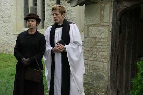 Tessa Peake-Jones as Mrs. Maguire in Grantchester Episode 4.